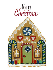 watercolor illustration holiday gingerbread house