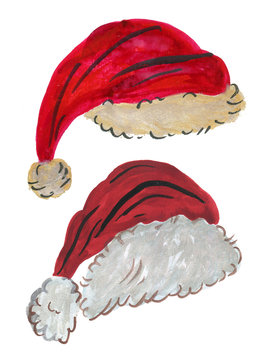 Watercolor Santa Claus red hat Hand painted christmas illustration isolated on white background