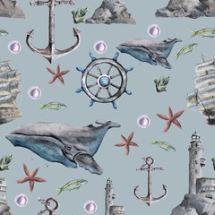 background with marine details. seamless pattern. 