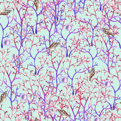 background with corals. seamless pattern. 