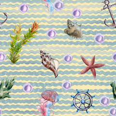 background with marine details. seamless pattern. 
