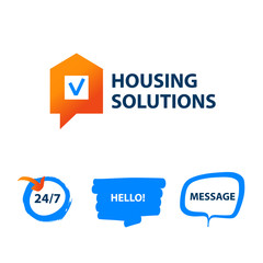 Housing solution. Template financial sign, logo, badge with hous
