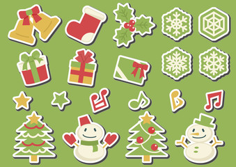 クリスマスのオブジェクト(線無し白縁取り影あり)4色縛り黄緑バージョン