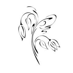 two stylized Tulip flowers on stems with leaves in smooth black lines on white background
