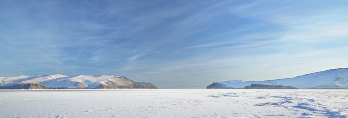 Panorama of winter baikal lake
