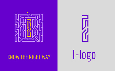 I letter logo maze. Creative logo for corporate identity of company: letter I. The logo symbolizes labyrinth, choice of right path, solutions. 