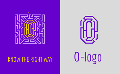 O letter logo maze. Creative logo for corporate identity of company: letter O. The logo symbolizes labyrinth, choice of right path, solutions. 