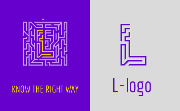 L letter logo maze. Creative logo for corporate identity of company: letter L. The logo symbolizes labyrinth, choice of right path, solutions. 