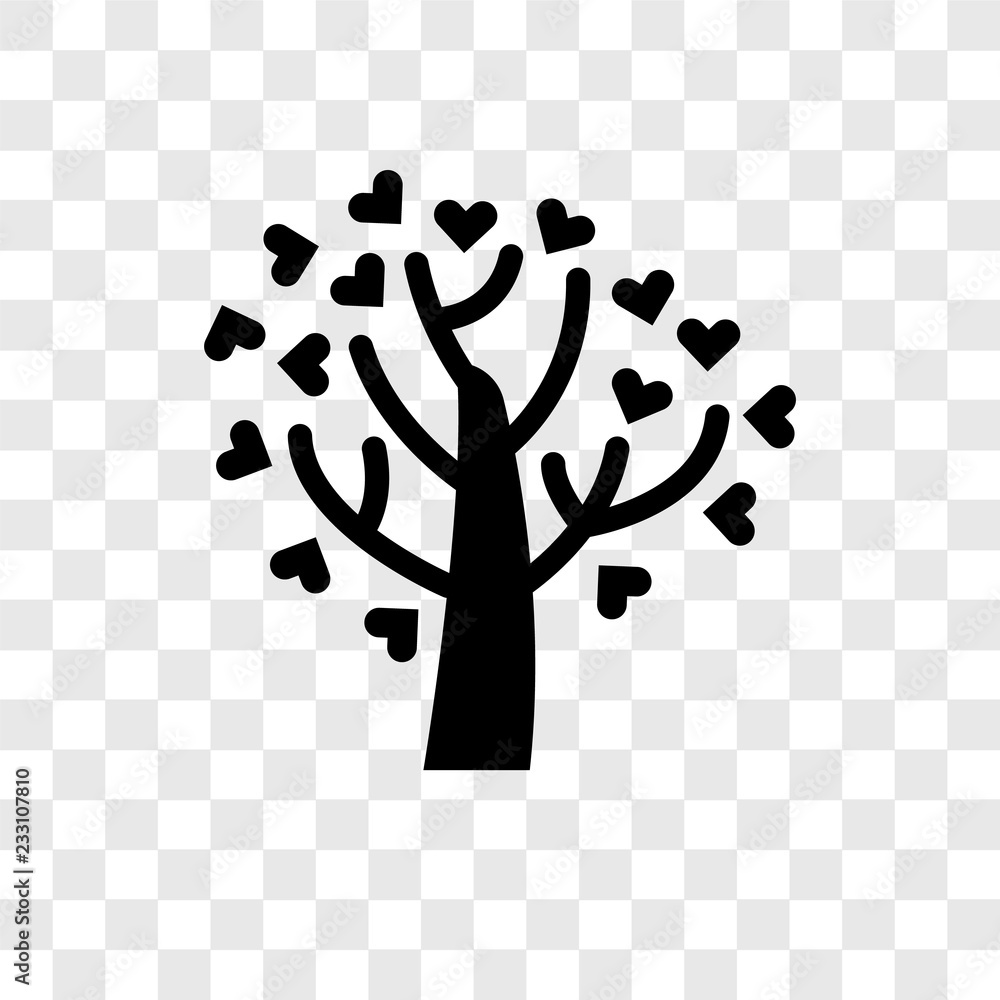 Poster tree with hearts vector icon isolated on transparent background, tree with hearts transparency logo 