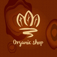 Logo on wood texture. Vector template for local business. Health