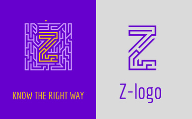 Z letter logo maze. Creative logo for corporate identity of company: letter Z. The logo symbolizes labyrinth, choice of right path, solutions. 