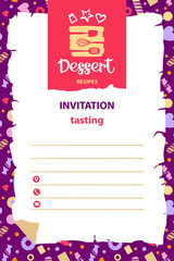 Silhouette stylized kitchenware. Concept template logo, banner, poster for confectionery, bakery, candy, cake, pie shop. Sweets with crown, star and heart on color background.