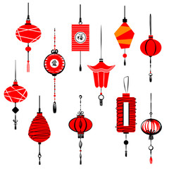 Fototapeta na wymiar Template decorative chinese style red lantern. Hieroglyph english translate good luck and love. Set of element design asian art. Vector illustration
