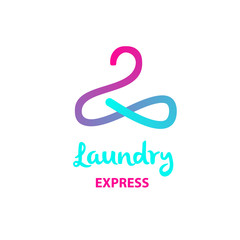 Eco, energy efficiency business washhouse. Freehand drawn template creative laundry logotype, label, badge. Line image with abstract  hanger, infinity sign. Self-service espress laundry logo
