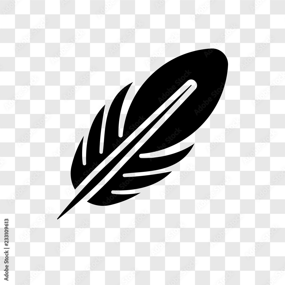 Poster feather vector icon isolated on transparent background, feather transparency logo design