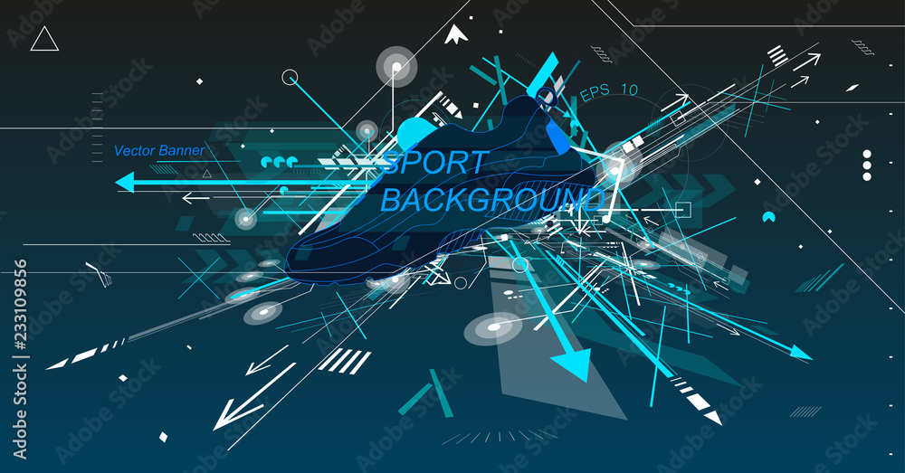 Aufkleber sneaker and vector dynamic composition with lines and arrows. modern colored poster for sports. vect