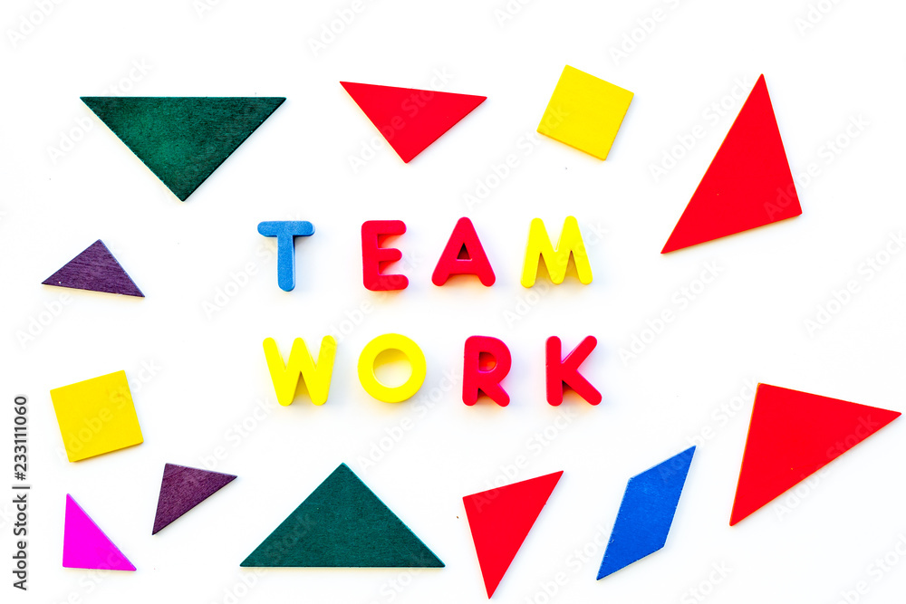 Poster teamwork concept. teamwork techniques for students. text teamwork lined with colored letters in abst