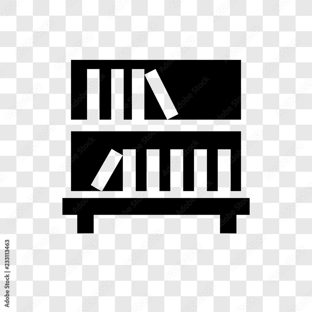 Poster bookshelf vector icon isolated on transparent background, bookshelf transparency logo design