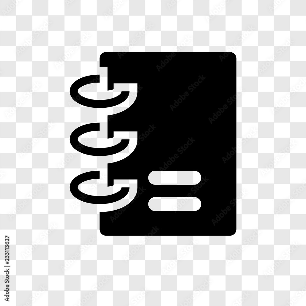 Poster notebook vector icon isolated on transparent background, notebook transparency logo design