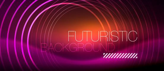Neon glowing techno lines, hi-tech futuristic abstract background template with square shapes
