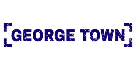 GEORGE TOWN label seal stamp with grunge texture. Text label is placed inside corners. Blue vector rubber print of GEORGE TOWN with grunge texture.