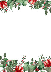 Christmas watercolor collection hand-drawn: deer bullfinch winter house pine cone flowers twigs branches berries frames wreaths seamless patterns bouquets invitations borders premade cards decor
