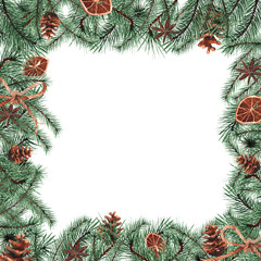 Fototapeta na wymiar Christmas watercolor collection hand-drawn: deer bullfinch winter house pine cone flowers twigs branches berries frames wreaths seamless patterns bouquets invitations borders premade cards decor
