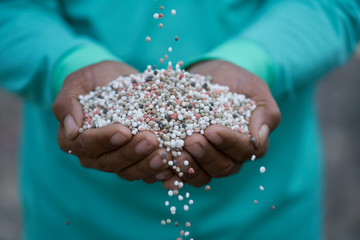 Bulk Blend Fertilizer in farmer hands.