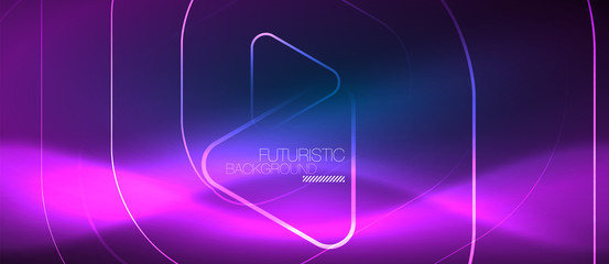 Neon glowing techno lines, hi-tech futuristic abstract background template with geometric shapes