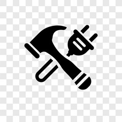 Hammer vector icon isolated on transparent background, Hammer transparency logo design