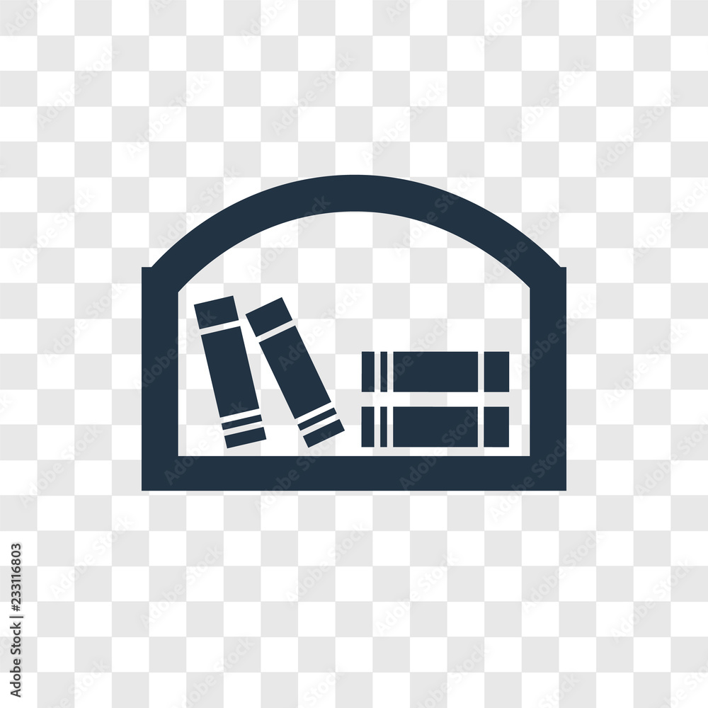 Poster bookshelf vector icon isolated on transparent background, bookshelf transparency logo design