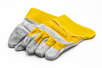 Thermal insulation gloves for work on a white background close-up.