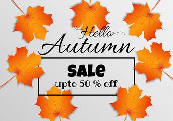Paper art of Autumn maple leaf sale background. Vector illustration