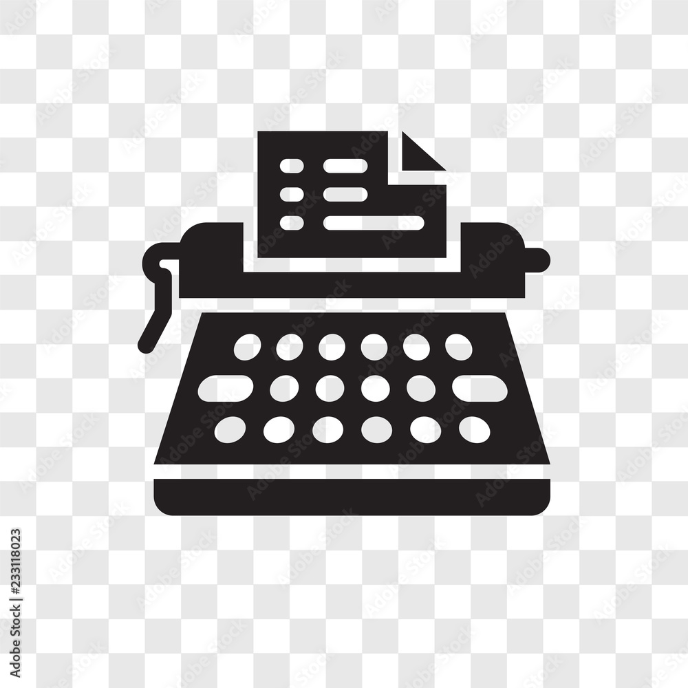Poster typewriter vector icon isolated on transparent background, typewriter transparency logo design