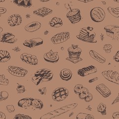 Hand drawn confectionery and bakery pattern