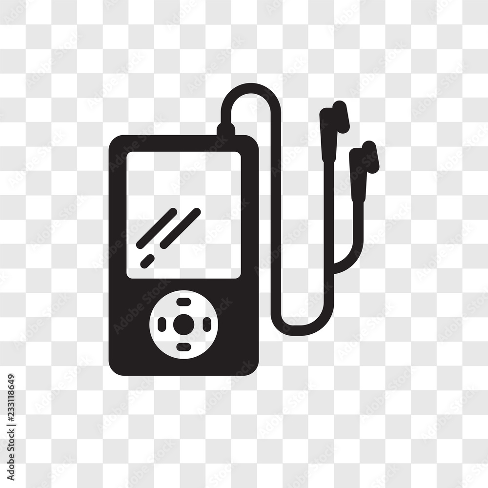 Poster music player vector icon isolated on transparent background, music player transparency logo design
