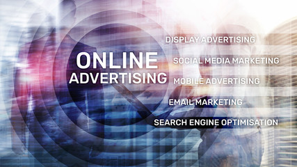 Fototapeta na wymiar Online advertising, Digital marketing. Business and finance concept on virtual screen.