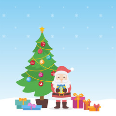 Merry Christmas cute Cartoon character flat design vector for greeting holiday in winter, Santa clues, Reindeer, Christmas Tree, Snowman, Christmas Ball, sock and Gift.