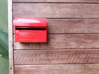 exterior background wooden wall texture with red mailbox
