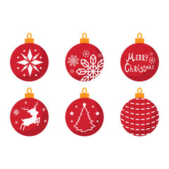 Set of different Christmas ball colorful flat design vector for greeting decorate holiday merry Christmas, Happy New Year.