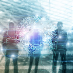 3D earth hologram, Globe, WWW, Global Business and Telecommunication.