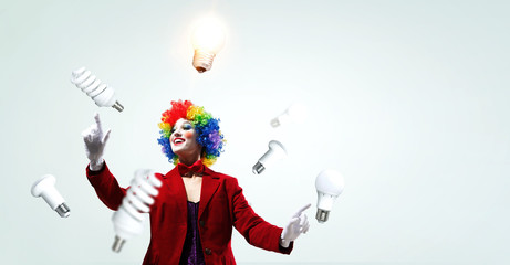 Juggling woman clown . Mixed media