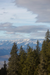 mountain slopes in the Carpathians, a famous ski resort in Romania, with ski lifts to the top of the slope