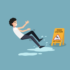 Illustration of isolated wet floor caution sign.Danger of slipping