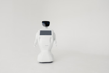 Humanoid autonomous robot on white background. Cybernetic system today. Modern Robotic...