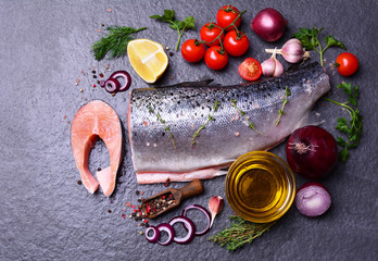 Fish salmon with spices and vegetables