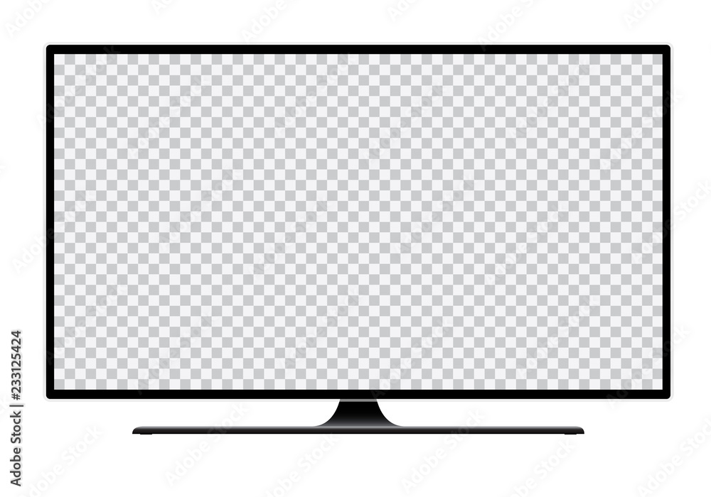 Poster realistic illustration of black tv with stand and blank transparent isolated screen with space for y