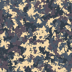 UFO military camouflage seamless pattern in different shades of beige, purple and different shades of blue colors