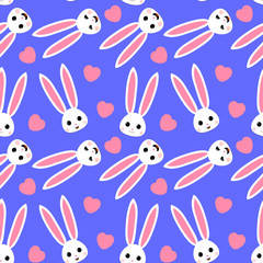 Pattern of Cute Cartoon Bunny Face and Pink Heart Design
