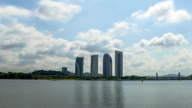 A beautiful view of Pullman lakeside, Putrajaya, Malaysia. Timelapse.  4K Footage, Quad HD